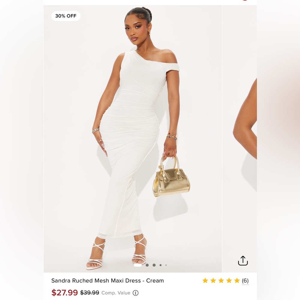 Fashion Nova One Shoulder Ruched Dress - Cream